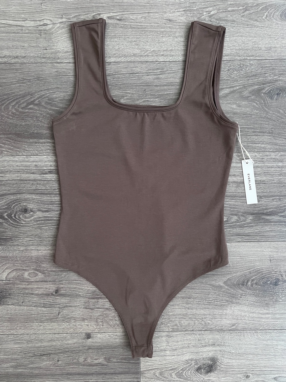 EVERLANE The Form Square Neck Bodysuit Medium Taupe Brown Supima Cotton Neutral